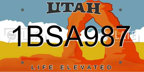 1BSA987 Utah License Plate
