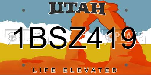 1BSZ419 Utah License Plate