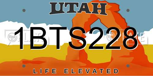1BTS228 Utah License Plate