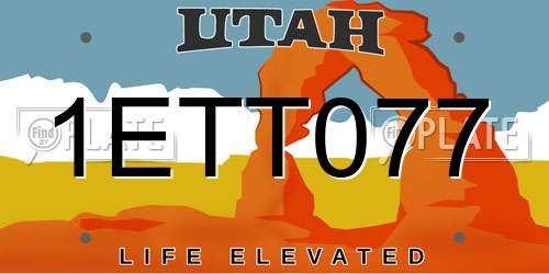 1ETT077 Utah License Plate