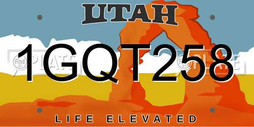 1GQT258 Utah License Plate