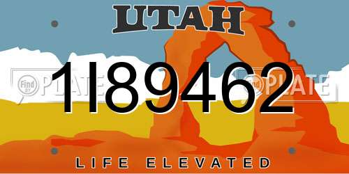 1I89462 Utah License Plate