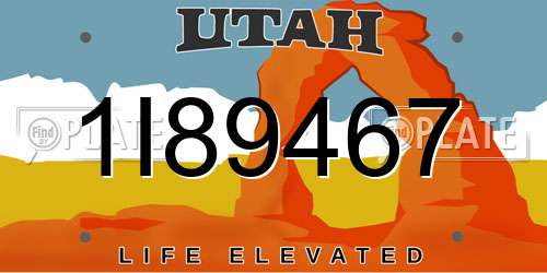 1I89467 Utah License Plate
