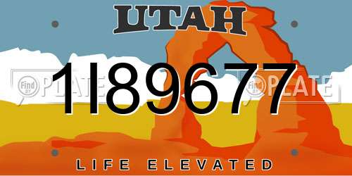 1I89677 Utah License Plate