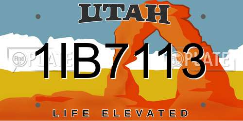 1IB7113 Utah License Plate