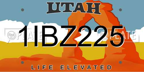1IBZ225 Utah License Plate