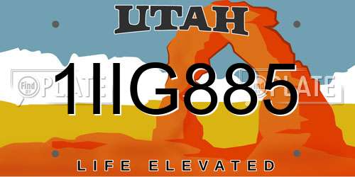 1IIG885 Utah License Plate
