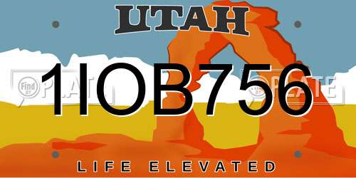 1IOB756 Utah License Plate