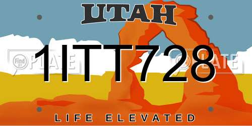 1ITT728 Utah License Plate