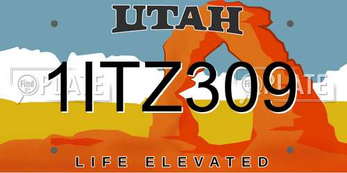 1ITZ309 Utah License Plate