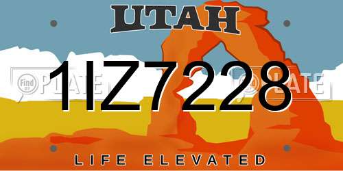 1IZ7228 Utah License Plate