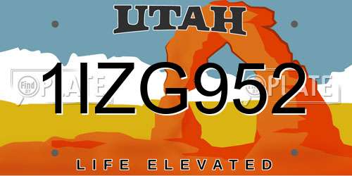 1IZG952 Utah License Plate