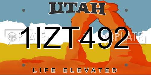 1IZT492 Utah License Plate