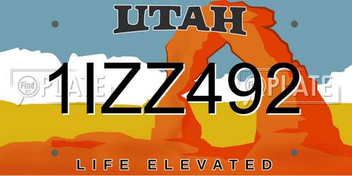 1IZZ492 Utah License Plate