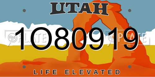 1O80919 Utah License Plate