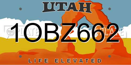 1OBZ662 Utah License Plate