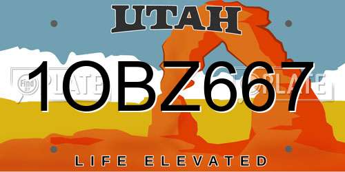 1OBZ667 Utah License Plate