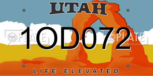 1OD072 Utah License Plate