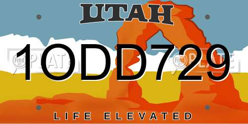 1ODD729 Utah License Plate