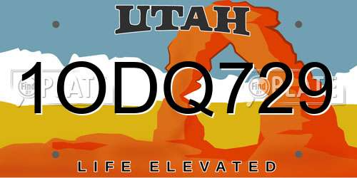 1ODQ729 Utah License Plate