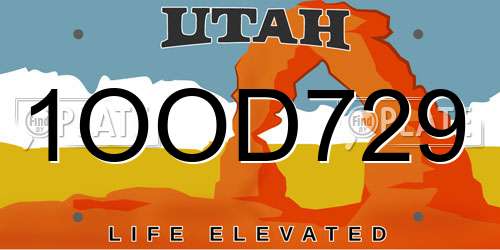 1OOD729 Utah License Plate