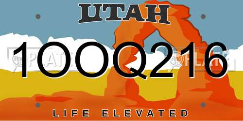1OOQ216 Utah License Plate