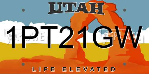 1PT21GW Utah License Plate