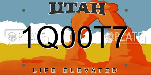 1Q00T7 Utah License Plate