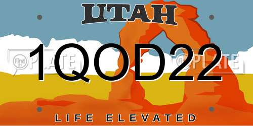 1QOD22 Utah License Plate