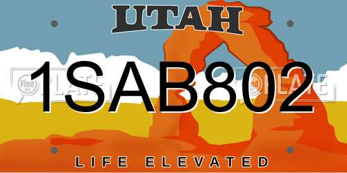 1SAB802 Utah License Plate