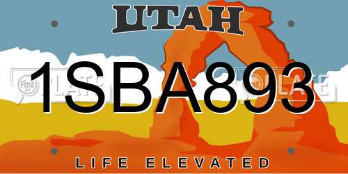 1SBA893 Utah License Plate