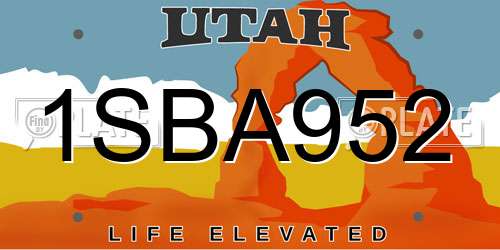 1SBA952 Utah License Plate