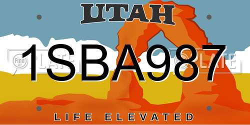 1SBA987 Utah License Plate
