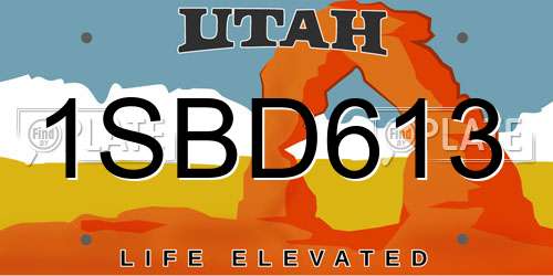 1SBD613 Utah License Plate