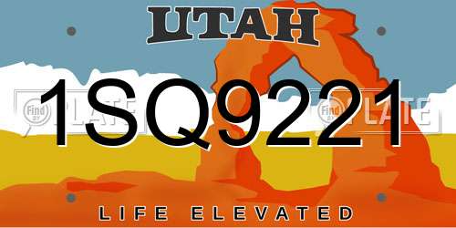 1SQ9221 Utah License Plate
