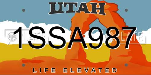 1SSA987 Utah License Plate