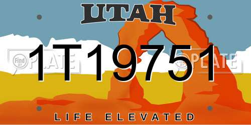 1T19751 Utah License Plate