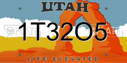 1T32O5 Utah License Plate