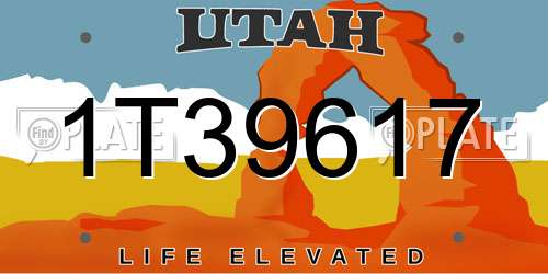 1T39617 Utah License Plate