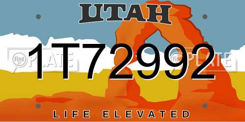 1T72992 Utah License Plate