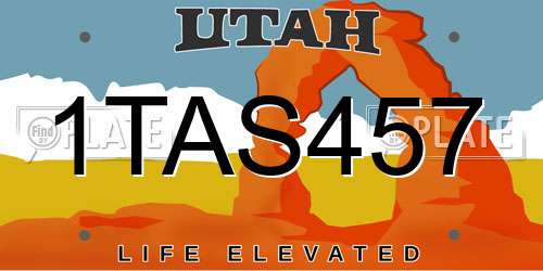 1TAS457 Utah License Plate