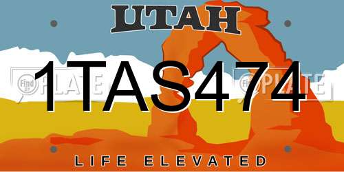 1TAS474 Utah License Plate