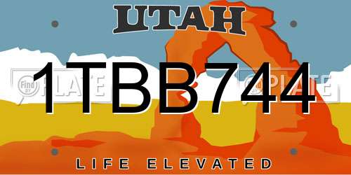 1TBB744 Utah License Plate