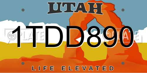 1TDD890 Utah License Plate