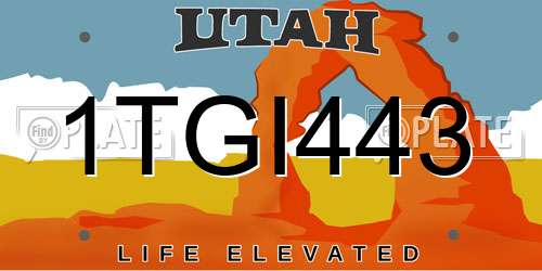 1TGI443 Utah License Plate