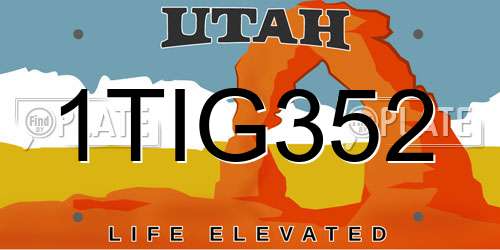 1TIG352 Utah License Plate