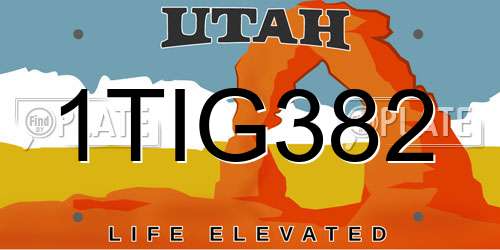 1TIG382 Utah License Plate