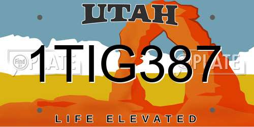 1TIG387 Utah License Plate
