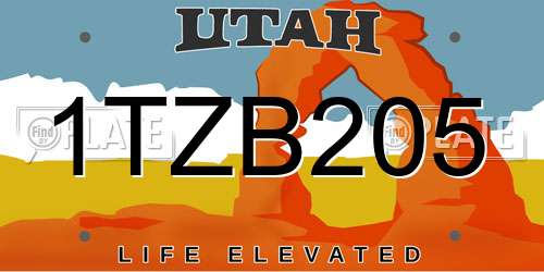 1TZB205 Utah License Plate