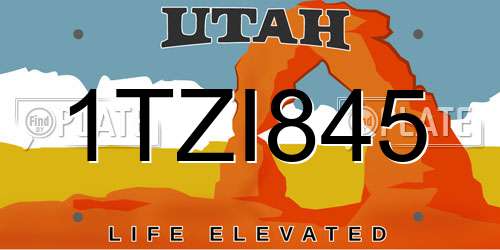 1TZI845 Utah License Plate